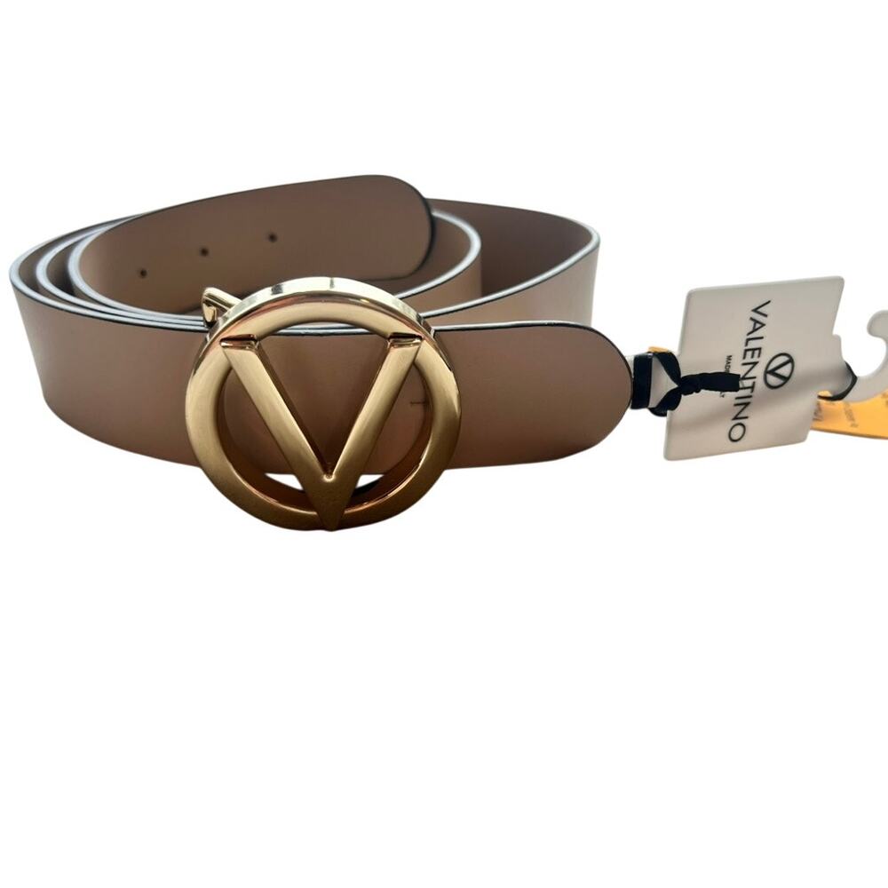 NWT Mario Valentino Baby V Logo Belt Women L Rose Leather Gold Buckle Italy